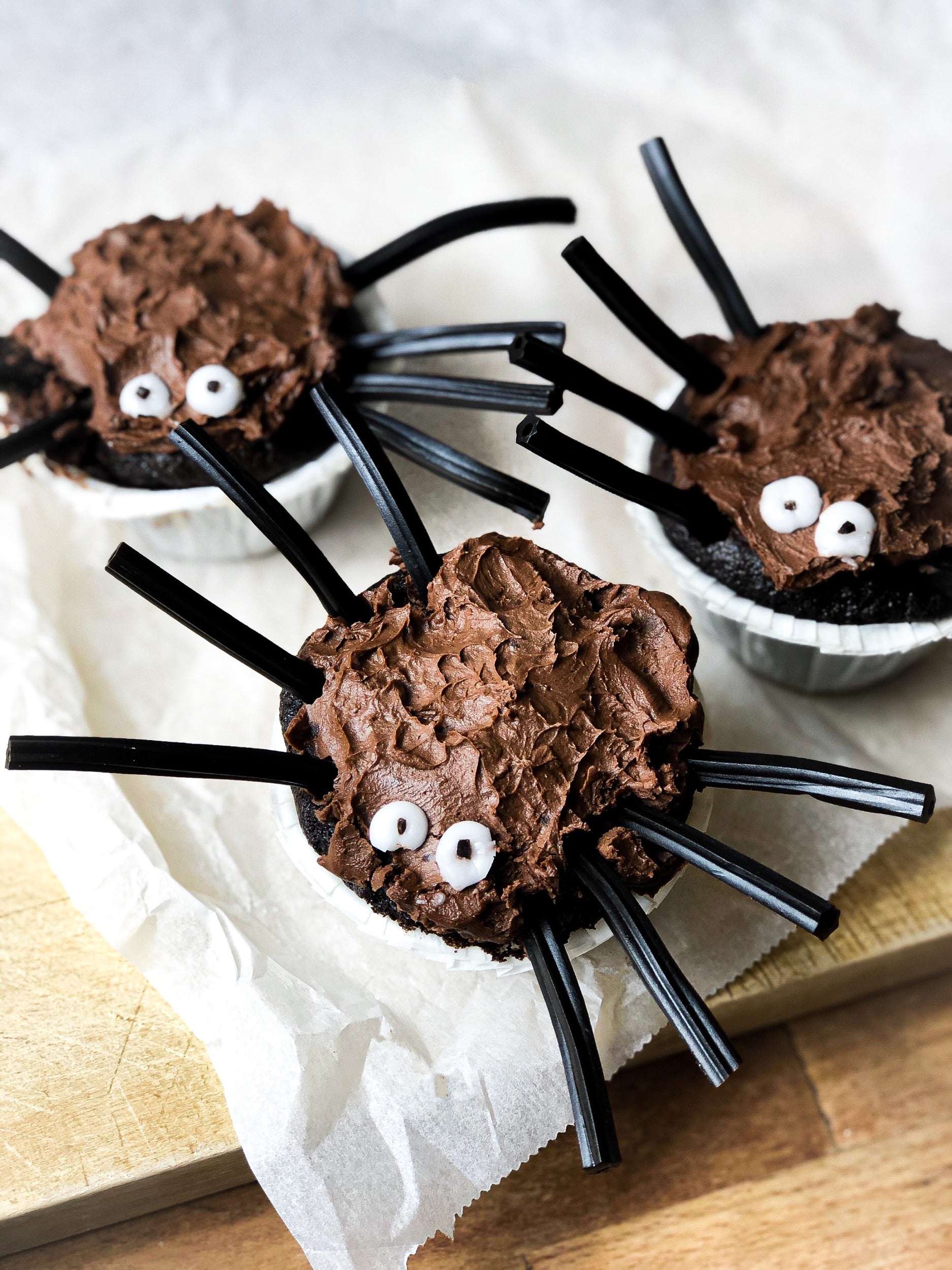 Spider cupcakes with salted caramel filling and 03 Stout Spent Grain Flour